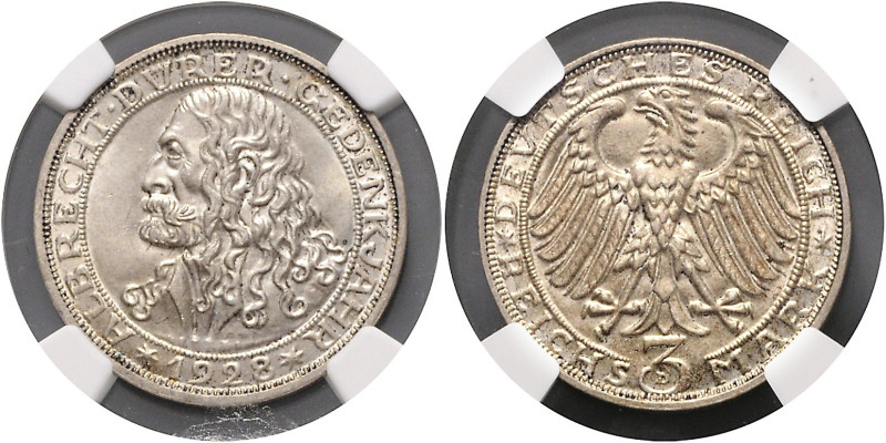 WEIMARER REPUBLIK, 1919-1933, 3 Reichsmark 1928 D. Dürer.
NGC MS-64
J.332