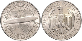 WEIMARER REPUBLIK, 1919-1933, 3 Reichsmark 1930 E. Zeppelin.
st fein
J.342