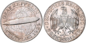 WEIMARER REPUBLIK, 1919-1933, 5 Reichsmark 1930 G. Zeppelin. 25,01g. Ex HBA 78, Nov.2021, Nr.292.
ss-vz
J.343