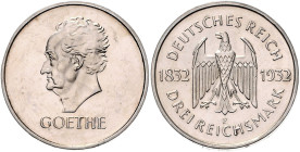 WEIMARER REPUBLIK, 1919-1933, 3 Reichsmark 1932 F. Goethe.
st
J.350