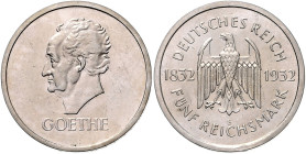 WEIMARER REPUBLIK, 1919-1933, 5 Reichsmark 1932 E. Goethe.
vz/st
J.351