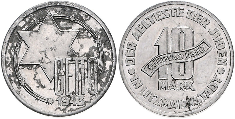 BESETZTE GEBIETE, Litzmannstadt, Ghetto, 10 Mark 1943, Quittungsgeld. Aluminium....