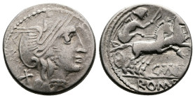 C. Thalna, Celtic imitation of AR Denarius (18mm, 3,74 g.) ca. 2nd.- 1st. century BC. Stylized helmeted head of Roma right; X (mark of value) to left....