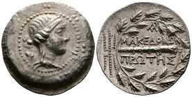 Macedon under Roman rule. First Meris. AR Tetradrachm (33,4 mm, 16,80 g.) Amphipolis, ca. 167-149 BC. Diademed and draped bust of Artemis right, bow a...