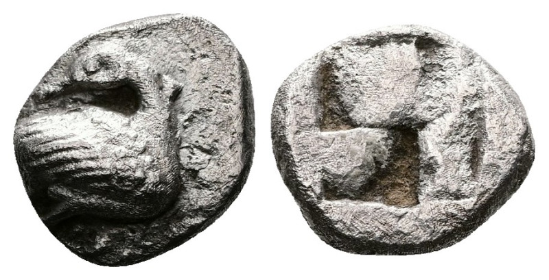 Macedon. Eion. Circa 480-470 BC. AR Diobol (9,7 mm, 0,89 g.). Goose standing to ...