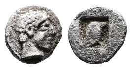 Macedon. Skione. Circa 480-470 BC. AR Hemiobol (7mm, 0,32 g.). Head of male right. Rev. Eye within incuse square. AMNG III/2, –; HGC 3, 677 corr. (hea...
