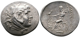 Kings of Macedon Alexander III struck in Troas, Assos circa 188-160 AD AR Tetradrachm (36,7mm. 16,5g.). Head of Herakles to right, wearing lion skin h...