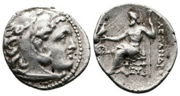 Kingdom of Macedon Alexander III the Great, 336-323 BC. AR Drachm ( 18,3mm. 4,1g). AΛEΞANΔPOY Herakles right, wearing lion skin. Rev. Zeus Aëtophoros ...