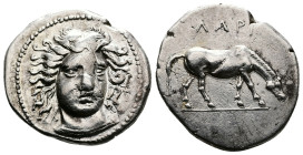 Thessaly, Larissa. Circa 400-380 BC. AR Drachm (20,7mm. 6,09g.). Head of the nymph Larissa facing, turned slightly to the right, wearing ampyx. Rev. Λ...