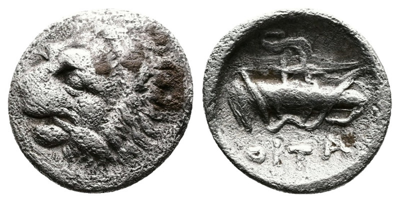 Thessaly, Oitaioi. Circa 360s-340s BC. AR Obol (11.5 mm, 0.78 g.), Herakleia Tra...