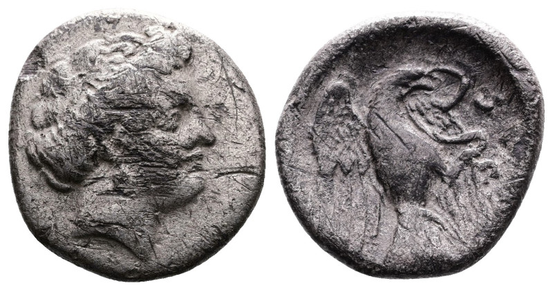 Euboia, Chalkis. Circa 338-308 BC. AR Drachm (15,4mm. 3,23g.). Head of the nymph...