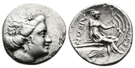 Euboia, Histiaia. 3rd-2nd Centuries BC. AR Tetrobol (15,5 mm, 2,1 g.). Wreathed head of nymph Histiaia to right. Rev. IΣTI-AIEΩN Nymph seated right on...