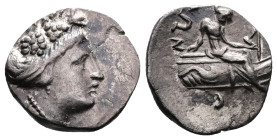 Euboia, Histiaia. 3rd-2nd centuries BC. AR Tetrobol (13,6mm. 1,53g.). Wreathed head of nymph Histiaia to right. Rev. [IΣTI-AIE]ΩN Nymph seated right o...