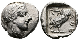 Attica. Athens. Circa 449-404 BC. AR Tetradrachm (26,5mm, 17.1 g.) 430s. Head of Athena to right, wearing crested Attic helmet adorned with three oliv...