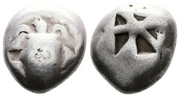 Islands off Attica, Aegina AR Stater (16,3mm. 11,0 g.) Circa 525-475 BC. Sea turtle. Rev. Square incuse with large skew pattern. HGC 6, 434. Very Fine...