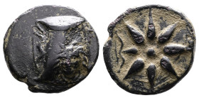 Pontos. Amisos. Time of Mithradates VI ca. 130-100 BC. AE (19 mm, 4,67g.). Persian leather cap Bashlyk, Pan-head and bow. Rev. Eight- rayed star and b...