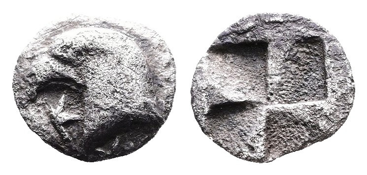 Aeolis, Kyme. Circa 450-400 BC. AR Hemiobol (8mm, 0.37 g.). Head of eagle left K...