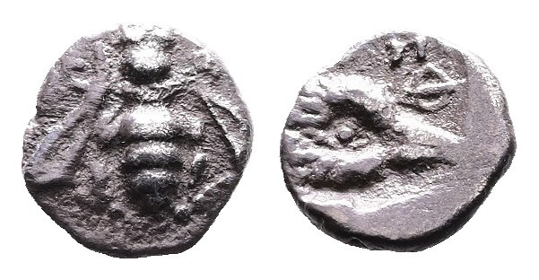 Ionia, Ephesos. Circa 510-500 BC. AR Tetartemorion (6mm, 0.24 g.). E-[Φ] Bee. Re...