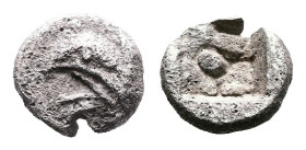 Ionia. Phokaia. ca. 530-478 BC. AR Tetartemorion (6mm. 0.25g). Griffin head left. Rev. Quadripartite incuse square with central pellet. SNG von Aulock...