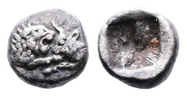 Kings of Lydia, Kroisos AR 1/24 Stater (6,67mm. 0,43g.). Sardes, circa 561-546 BC. Confronted foreparts of lion to right and bull to left. Rev. Incuse...