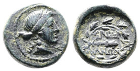 Lydia, Sardes. Ca. 133 BC.- 14 BC. Æ (14,5 mm, 3,68 g.) Laureate head of Apollo right Rev. ΣΑΡΔΙ/ΑΝΩΝ, club within laurel wreath; above, monogram. Cf....