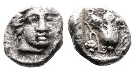 Islands off Caria, Rhodos. Rhodes. Circa 400-350 BC. AR Hemidrachm (11 mm, 1.81 g.). Head of Helios facing, head turned slightly to right. Rev. ΡΟ[ΔΙO...