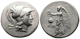 Pamphylia, Side. Circa 205-100 BC. AR Tetradrachm (30 mm, 16.7 g.). Magistrate Deino... Head of Athena to right, wearing crested Corinthian helmet. Re...