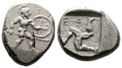 Pamphylia. Aspendos. Circa 465-430 BC. AR Stater (18,2mm. 10,8g.). Hoplite advancing right, holding spear in his right hand and shield with his left. ...
