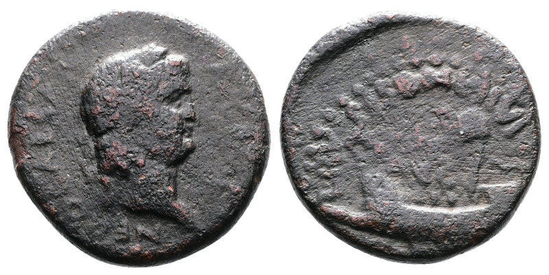 Corinth, Nero. AD 54-68. AE (20 mm. 6,2 g.). NERO CAESAR AVG IMP, clockwise from...