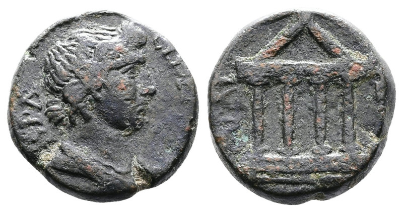 Lydia, Sardes. AE (15,3 mm. 3,6 g.). AD 70-75. IEΡA [CYNKΛHTOC], bare-headed, dr...