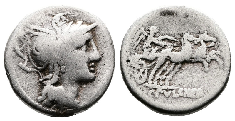 C. Claudius Pulcher, 110-109 BC. AR Denarius (17,1 mm. 4,1 g). Rome. Helmeted he...