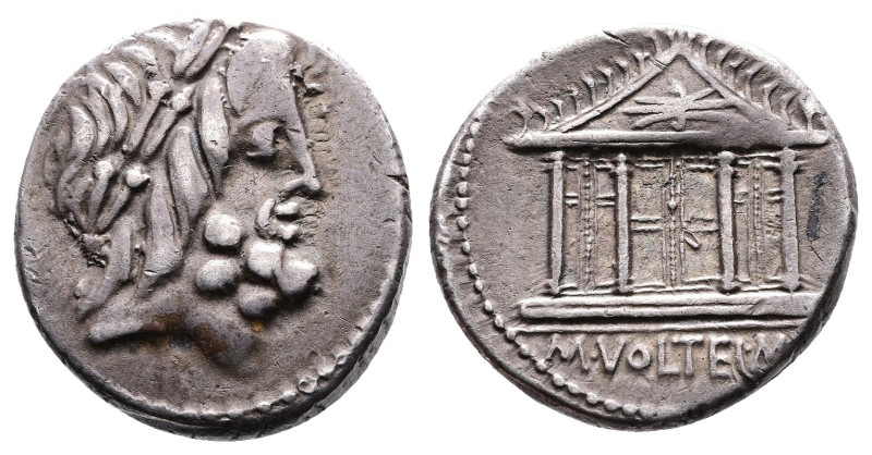 M Volteius Mf, 78 BC. AR Denarius (16,5 mm. 3,9 g.). Rome. Laureate head of Jupi...