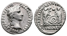 Augustus, 27 BC-14 AD. AR Denarius (19 mm. 3,7 g.). Lyons mint. CAESAR AVGVSTVS DIVI F PATER PATRIAE, laureate head right. Rev. AVGVSTI F COS DESIG PR...