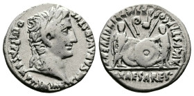 Augustus, 27 BC-14 AD. AR Denarius (19,1mm. 3,7 g.). Lyons mint. CAESAR AVGVSTVS DIVI F PATER PATRIAE, laureate head right. Rev. AVGVSTI F COS DESIG P...