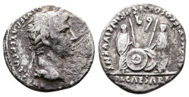 Augustus, 27 BC-14 AD. AR Denarius (18,5mm. 3,5 g.). Lyons mint. CAESAR AVGVSTVS DIVI F PATER PATRIAE, laureate head right. Rev. AVGVSTI F COS DESIG P...