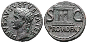 Divus Augustus, AE As (27,4 mm. 11,4 g.). Rome. Struck under Tiberius, AD 31-37. DIVVS AVGVSTVS PATER, radiate head of Divus Augustus left. Rev. PROVI...