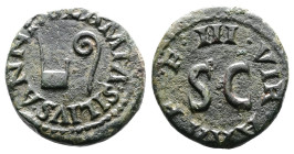 Augustus 27 BC-14 AD. Lamia, Silius and Annius, triumvirs. AE Quadrans. (16 mm. 2,8 g.). AD 9, Rome. LAMIA SILIVS ANNIVS, simpulum and lituus. Rev. II...