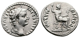 Tiberius, AD 14-37. AR Denarius. (18,9mm. 3,7 g.). Lyons mint. TI CAESAR DIVI AVG AVGVSTVS, laureate head right. Rev. PONTIF MAXIM, Livia, as Pax, hol...