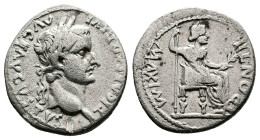 Tiberius, AD 14-37. AR Denarius. (17,9mm. 3,4 g.). Lyons mint. TI CAESAR DIVI AVG AVGVSTVS, laureate head right. Rev. PONTIF MAXIM, Livia, as Pax, hol...