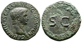 Germanicus, AD 50-54. Struck under Claudius. AE As. (29,1 mm. 11,1 g.). Rome. GERMANICVS CAESAR TI AVG F DIVI AVG N, bare head right. Rev. T CLAVDIVS ...