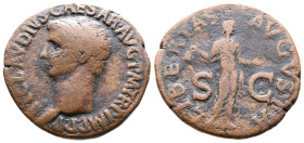 Claudius, AD 41-54. AE As. (29,1 mm. 9,9 g.). Ca AD 41-50, Rome. TI CLAVDIVS CAESAR AVG P M TR P IMP P P, bare head left. Rev. LIBERTAS AVGVSTA S-C, L...