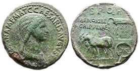 Agrippina I, AD 37-41. AE Sestertius. Struck under Caligula (35,2mm. 26,4 g.). Rome. AGRIPPINA M F MAT C CAESARIS AVGVSTI, draped bust right, hair in ...