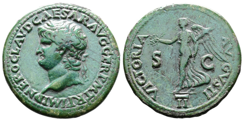 Nero, AD 54-68. AE Dupondius. (30,7 mm. 13,2 g.). AD 65, Lyons mint. NERO CLAVD ...