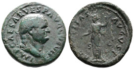 Vespasian, AD 69-79. AE As. (27,4 mm. 10,9 g.). AD 76, Rome. IMP CAESAR VESP AVG COS VII, laureate head right. Rev. AEQVITAS AVGVST S-C, Aequitas stan...