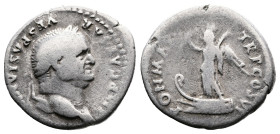 Vespasian, AD 69-79. AR Denarius. (19,9mm. 3,1 g.). AD 75, Rome. IMP CAESAR VESPASIANVS AVG, laureate head right. Rev. PON MAX TR P COS VI, Victory st...