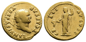 Titus as Caesar, AD 77-78. AV Aureus. (19 mm. 7 g.). Rome. Struck under Vespasian, T CAESAR VESPASIANVS, laureate head right. Rev. CERES AVGVST, Ceres...