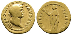 Domitian as Caesar, AD 74-75. AV Aureus. (19,5mm. 6,6 g.). Rome. Struck under Vespasian. CAES AVG F DOMIT COS III, laureate head right. Rev. PRINCEPS ...