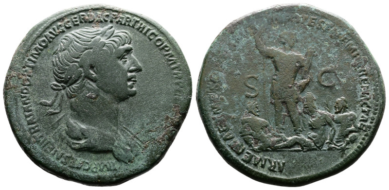 Trajan, AD 98-117. AE Sestertius. (35,6 mm. 27,2 g.). AD 116-117, Rome. IMP CAES...