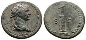 Trajan, AD 98-117. AE Dupondius. (27,1 mm. 10,8 g.). AD 114-116, Rome. IMP CAES NER TRAIANO OPTIMO AVG GER DAC PM TRP COS VI P P, radiate and draped b...