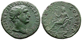 Trajan, AD 98-117. AE Dupondius. (27,4 mm. 11,01 g.). AD 101-102, Rome. IMP CAES NERVA TRAIAN AVG GERM P M, radiate head right, slight drapery on left...